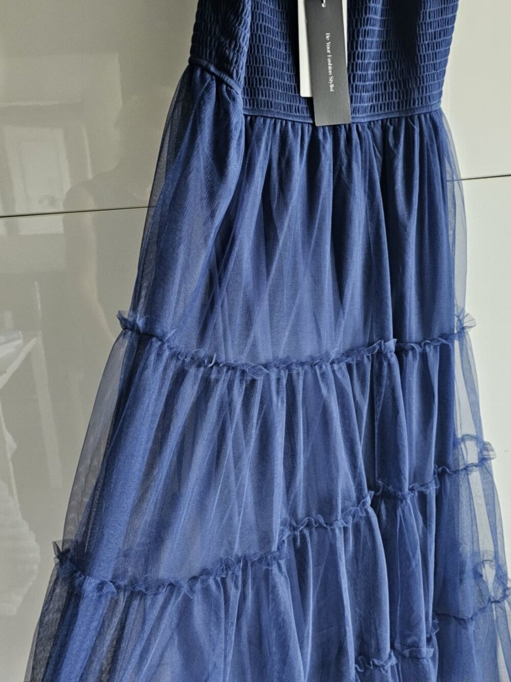 New Pretty Garden Cobalt Blue Smocked Tulle Dress with Pockets - Picture 6 of 11